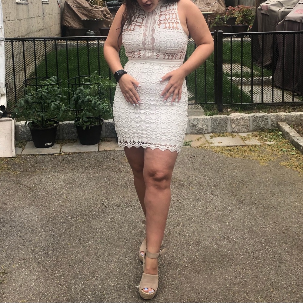 White crocheted waist snatching dress